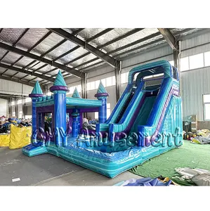 Low price 6*6m inflatable outdoor games bouncy castle bounce house combo with slide and blower