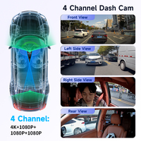 Caméra embarquée 4K 4 canaux Voiture 360 °   Caméra embarquée panoramique avec connectivité Wi-Fi intégrée, application de surveillance, X15 ultra