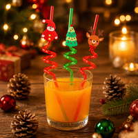 Lot de 4 pailles réutilisables en PET pour Noël, motifs flocons de neige et rennes, idéales pour les fêtes de Noël et Halloween, fournitures de fête