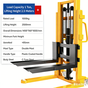 <span class=keywords><strong>Chariot</strong></span> à palettes manuel hydraulique HELI 1000 kg 2 tonnes avec fourches rétractables, transpalette manuel, gerbeur d'entrepôt - Product Image 2