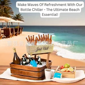 Large wooden <b>wine</b> cooling <b>container</b>, solid wood ice bucket, American retro style beer and <b>wine</b> ice cube bucket, wooden barrel. - Product Image 3