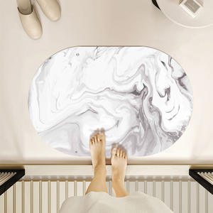 Alfombra de Baño Absorbente Ovalada con Diseño Minimalista de Ondas de Mármol para Baño, Inodoro y Entrada - Product Image 4