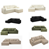Canapé modulaire convertible en forme de L sans structure, style nuage, livré en boîte avec chaise longue, moderne et confortable pour salon, noir