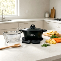 Casserole FourM 26 cm en granit noir antiadhésif, en fonte d'aluminium, avec couvercle en verre trempé, fond en acier inoxydable compatible induction, écologique