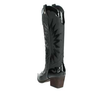 Bottines de cow-boy noires pour femmes, mi-mollet, avec design cousu et talon bloc - Product Image 2