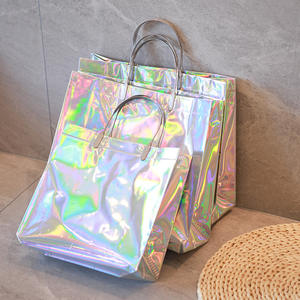 时尚防水闪光塑料聚氯乙烯金属手提包结婚礼品包装袋激光聚氯乙烯全息手提包购物袋 - Product Image 1