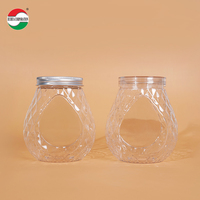 Nouvelle conception, pot en plastique PET en forme de larme de 670 ml, bouteille transparente, boîtes en plastique, emballage avec couvercles