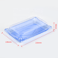 Plateau à sushi jetable en PET rectangulaire bleu recyclable, boîte alimentaire en plastique, boîte à emporter, plateau d'emballage à sushi avec couvercle transparent