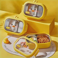 Boîte à lunch isotherme en acier inoxydable motif dessin animé, compartiment dédié pour étudiants et bureau, mignon canard avec séparateur, boîte à repas rapide portable pour enfants