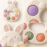 Anneau de dentition pour bébé, jouet de dentition, bâtonnet de dentition, anneau de dentition en silicone, crème de dentition, lapin, Pop It, Push Bubble, personnalisé OEM
