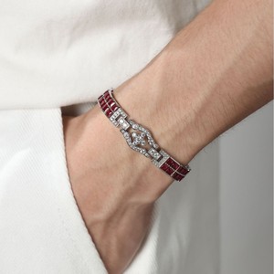 23.06ct trồng Ruby Rhodium mạ quyến rũ Vòng đeo tay công chúa vuông không viền cạnh Bộ S925 Bạc tuyệt vời <span class=keywords><strong>Gatsby</strong></span> phong cách - Product Image 2