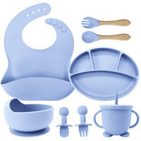 Ensemble d'alimentation pour bébé OEM antidérapant avec ventouse, comprenant bol, assiette, tasse à bec, bavoir, cuillère et fourchette en silicone, pour repas des enfants