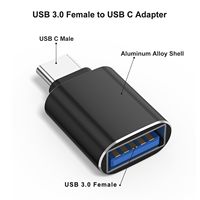 Adaptor OTG USB 3.0 Female ke Type-C Male untuk Laptop & Ponsel, Adaptor Daya dari Aluminium Alloy