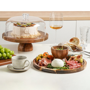 Soporte para Pastel de Madera de Acacia con Tapa, Bandeja Reversible para Servir, Tabla para Quesos, Plato para Exhibir Postres, Ecológico, Solo Lavar a Mano - Product Image 1