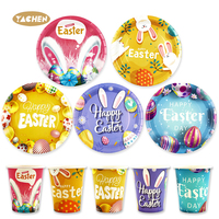YACHEN 2024 Joyeuses Pâques Décoration de fête Vaisselle jetable pour enfants 7 9 pouces Assiettes et tasses en papier de Pâques