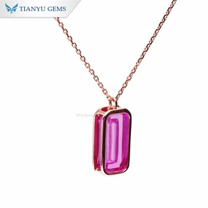 Tianyu Gems Bezel Set 8x15mm 4.6ct Rose Corindon 10k Or Rose Pendentif Collier Lab Grown Gemstone Synthétique Rubis Collier Femmes - Product Image 2