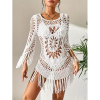 Nouvelle Robe de Plage 2026 en Mousseline Crochetée à la Main, Col Rond, avec Pompons et Motifs Floraux Faits Main – Idéale comme Cache-Maillot, un Bestseller Transfrontalier