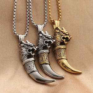 Collier pour homme en acier inoxydable avec pendentif tête de lion Yunnique, design animal rétro, style géométrique, bijoux tendance fabriqués à Dongguan - Product Image 1