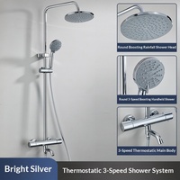 Ensemble de douche thermostatique encastré 3 fonctions en laiton avec boutons en acier inoxydable, fonction pulvérisation, massage et bulles