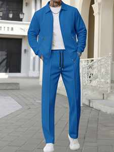 Ensemble de survêtement pour homme en polyester/coton tricoté gaufré, veste zippée et pantalon de jogging, tenue de sport décontractée pour l'automne - Product Image 5
