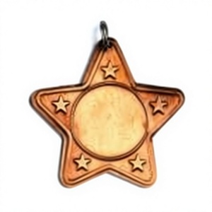 Medalla de Plata Pulida con Forma de Estrella de Cinco Puntas, Centro Redondo en Blanco y Grabado de Estrella Pequeña, Medallón de Premio - Product Image 2