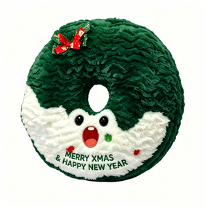 Customize Plush Wreath <b>Pillow</b>, Cute Green Donut-<b>Shaped</b> Holiday Cushion with Bow & Embroidery - Product Image 1