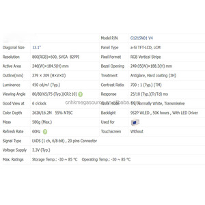 <span class=keywords><strong>G121sn01</strong></span> <span class=keywords><strong>V4</strong></span> AUO <span class=keywords><strong>LCD</strong></span> tinh thể lỏng Module 12.1 inch Bảng điều chỉnh 800*600 LVDS TFT <span class=keywords><strong>LCD</strong></span> hiển thị - Product Image 5