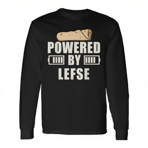Maglietta a maniche lunghe Powered By Lefse con design del pane piatto norvegese, unisex, girocollo, stampa digitale, abbigliamento promozionale - Product Image 3