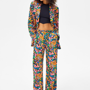 Recién llegado, chaqueta con forro estampado de flores para primavera y otoño, chaqueta con solapa de manga larga y bolsillos con botones para ropa informal - Product Image 1