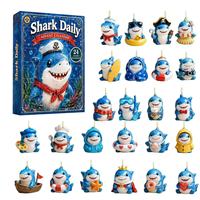 Calendrier de l'Avent Quotidien Requin : Boîte Mystère 24 Pièces – Adorables Ornements Suspendus en Acrylique Requin Dessin Animé – Cadeau Surprise pour les Amateurs d'Animaux Marins