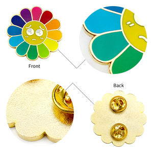 หมุดปักลายดอกไม้สีรุ้งโลหะอะนิเมะแบบนิ่มเคลือบสีทองสวยงามออกแบบได้ตามต้องการ - Product Image 2
