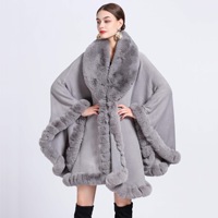 Vente en Gros Élégant Gilet Épais Femme Hiver Automne à Col en Fourrure de Lapin, Cape et Châle Fausse Fourrure avec Longue Bordure