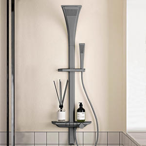 Juego de ducha de pared tipo esquina, gris plomizo cromado, duradero, con estante, tamaño personalizado para baño, inodoro, uso doméstico - Product Image 1