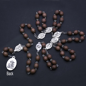 일곱 슬픔 <span class=keywords><strong>Chaplet</strong></span> 묵주 타원형 나무 구슬 Rosaries 성모 마리아 묵주 센터 천주교 선물 종교 - Product Image 2