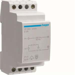ST303 ปรับแต่งได้ด้วยหม้อแปลงเฮเกอร์ส เบลล์ 230V - 8 - 12V AC 8VA 2 โมดูล DIN - Product Image 1
