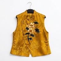 Gilet de luxe en soie Gambiered pour femme, broderie française faite main, travail de perles et de sequins, style oriental sans manches