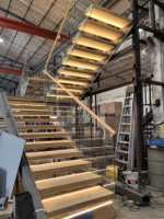 Escalier flottant intérieur en bois massif, marches en chêne blanc américain, escalier en bois pour intérieur, structure en acier