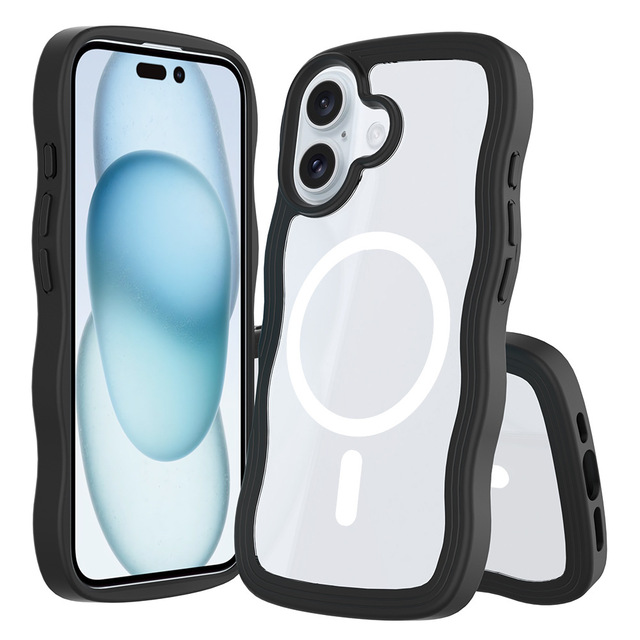 Factory Custom Shockproof Acrylic Transparent Phone Covers Wave Magnetic Mobile Phone Cases for iPhone 14 16 Pro Max Custom
