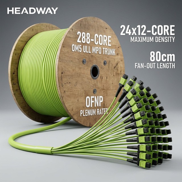 288 Core OM5 MPO to MPO Fiber Trunk Cable ULL Ultra Low Loss OFNP Plenum Rated 24x 12 Core Female to Female SWDM 400G 80cm Cable