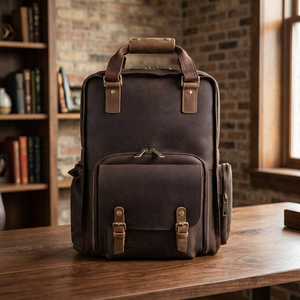 Sac à dos classique en cuir véritable ZOLO LEATHERS avec poignée supérieure, fonction antivol, design multifonctionnel, construction durable, couleur marron - Product Image 1