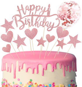 Adornos para Pastel de Cumpleaños <span class=keywords><strong>Vrise</strong></span> con Confeti, Globos, Corazones y Estrellas Brillantes, Decoraciones de Papel para Fiestas Infantiles - Product Image 1