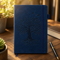 Carnet A5 en cuir végétalien PU suédé avec logo personnalisé, reliure cousue, motif oiseaux, gaufrage, bande élastique et attache stylo – Vente en gros OEM
