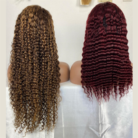 Perruque en cheveux humains ondulés profonds 99J 13x4 Lace Front pour femmes noires, couleur bordeaux, pré-plumée, vente en gros