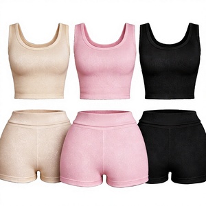 Set Loungewear Donna Estivo 2026 con Logo Personalizzato, <span class=keywords><strong>Top</strong></span> Corto e Pantaloncini a Costine Traspiranti, 2 Pezzi - Product Image 2