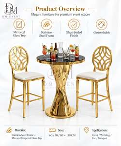 Mesa de Cóctel de Acero Inoxidable con Diseño de Reloj de Arena para Eventos, Distribuidor Mayorista y Alquiler para Fiestas, con Cubierta de Cristal Espejo - Product Image 5