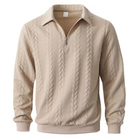 Pull-over à col à revers et demi-zip de style occidental, manches longues, en tissu jacquard terylène, décontracté et polyvalent pour homme