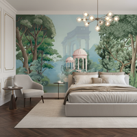 Papier peint mural auto-adhésif imperméable, décoration murale moderne pour la maison, paysage de jardins moghols, cygnes, forêt, lac