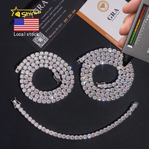 Spedizione Veloce da Magazzino USA Collana Tennis in Moissanite da 5mm in <span class=keywords><strong>Argento</strong></span> 925 con Certificato GRA <span class=keywords><strong>Catena</strong></span> Tennis Iced Out in Moissanite da <span class=keywords><strong>Uomo</strong></span> - Product Image 1