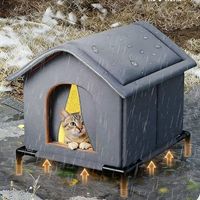 Maison pour chat en tissu chauffante de luxe pour l'extérieur, abri isolé imperméable et coupe-vent pour l'hiver, fond surélevé, coussinets chauffants, pour chats errants et sauvages