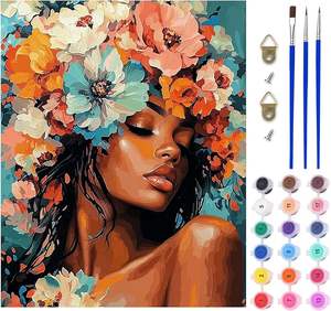 Kit de pintura por números de flores de amapola negra, pintura <span class=keywords><strong>al</strong></span> óleo de Arte Moderno de mujer afroamericana para decoración de pared - Product Image 6
